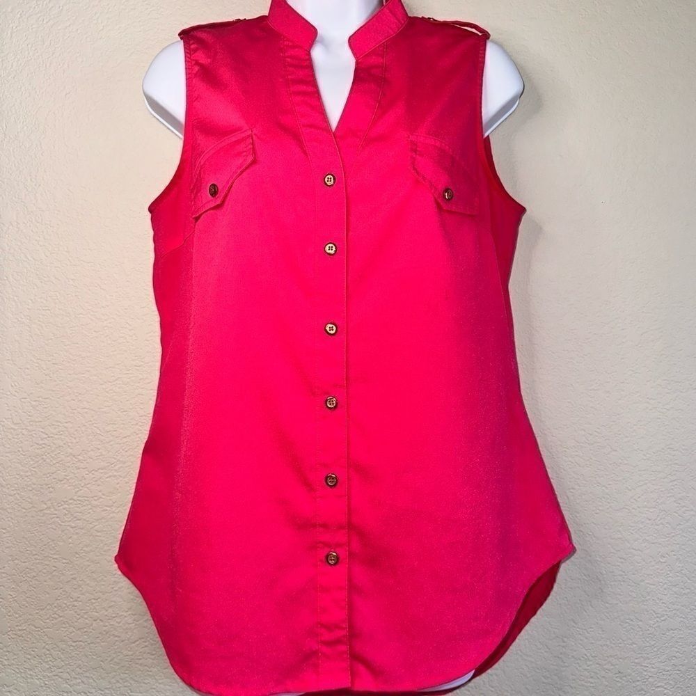 Sleeveless Button Blouse Hot Pink